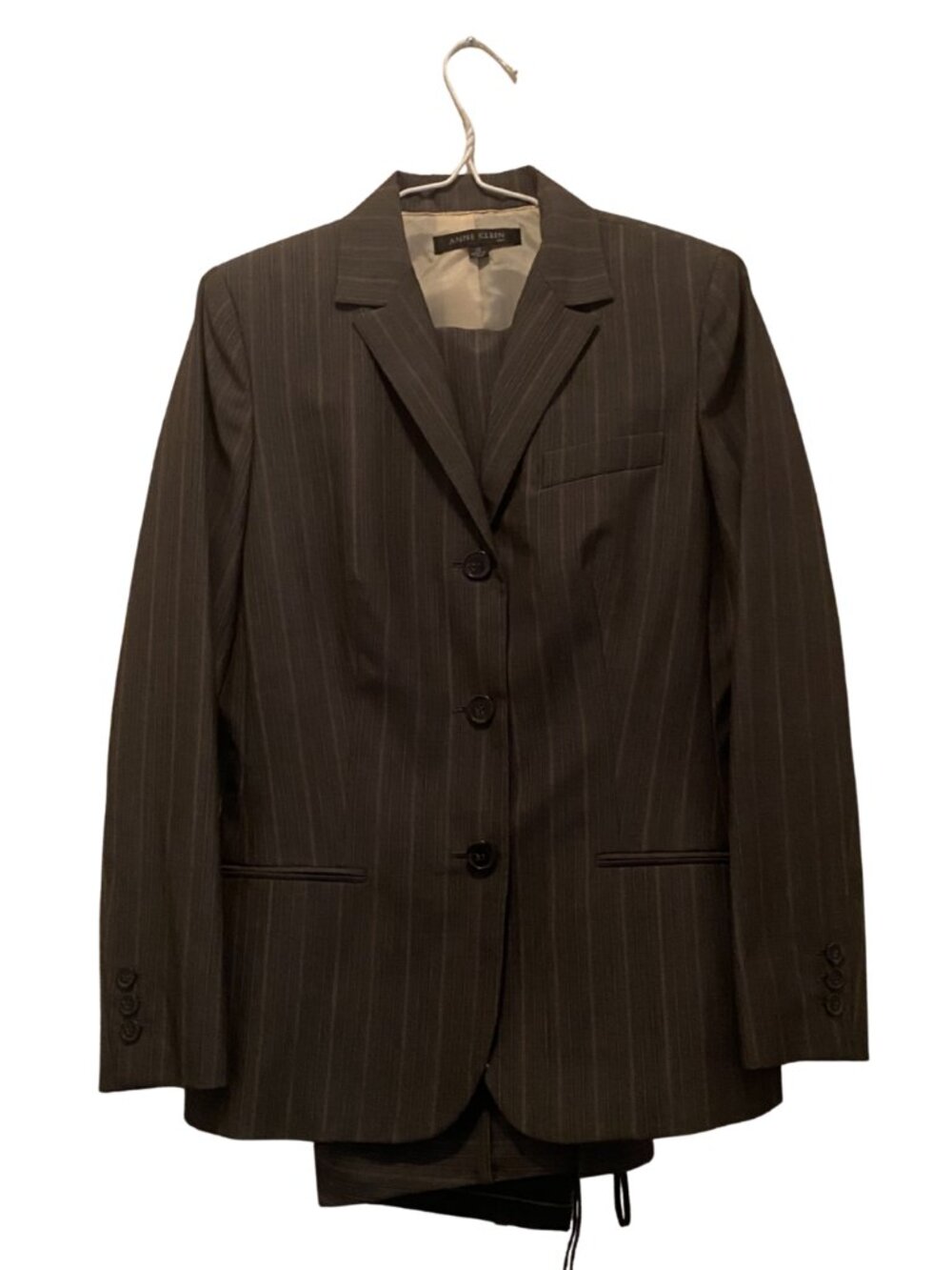 Anne Klein Gray Pinstripe Wool Blend Pantsuit | Timeless Career Chic | Size 10